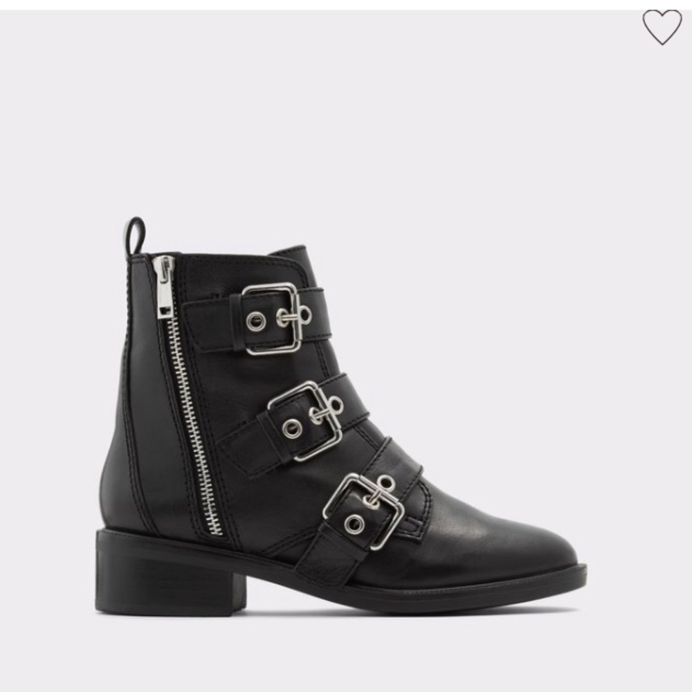 Black buckle and zipper ankle boots